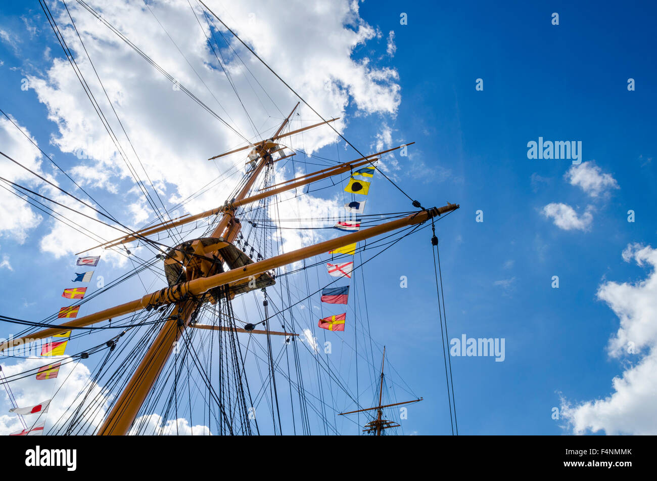 Masts of the Victorian iron hulled HMS Warrior at Portsmouth Historic ...