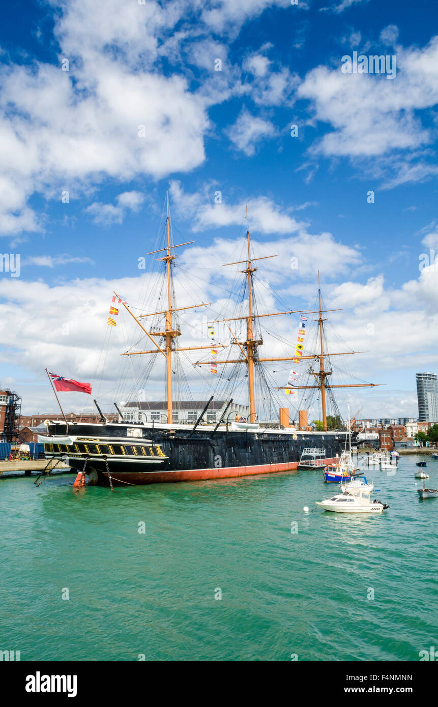 The Victorian iron hulled HMS Warrior at Portsmouth Historic Dockyard, Hampshire, England. Stock Photo