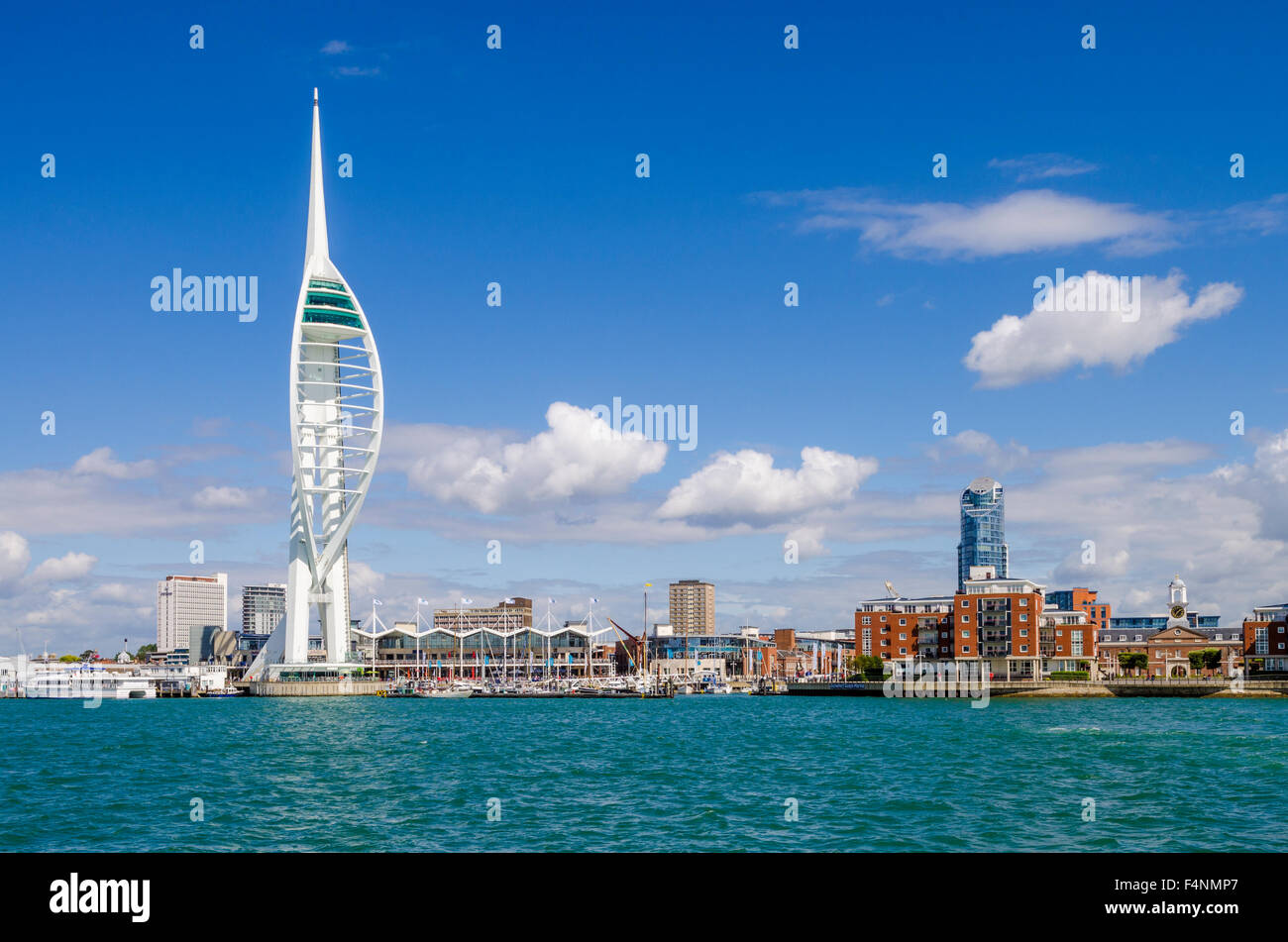 Spinnaker Tower overlooking the Solent at Gunwharf Quays, Portsmouth Harbour, Hampshire, England. Stock Photo