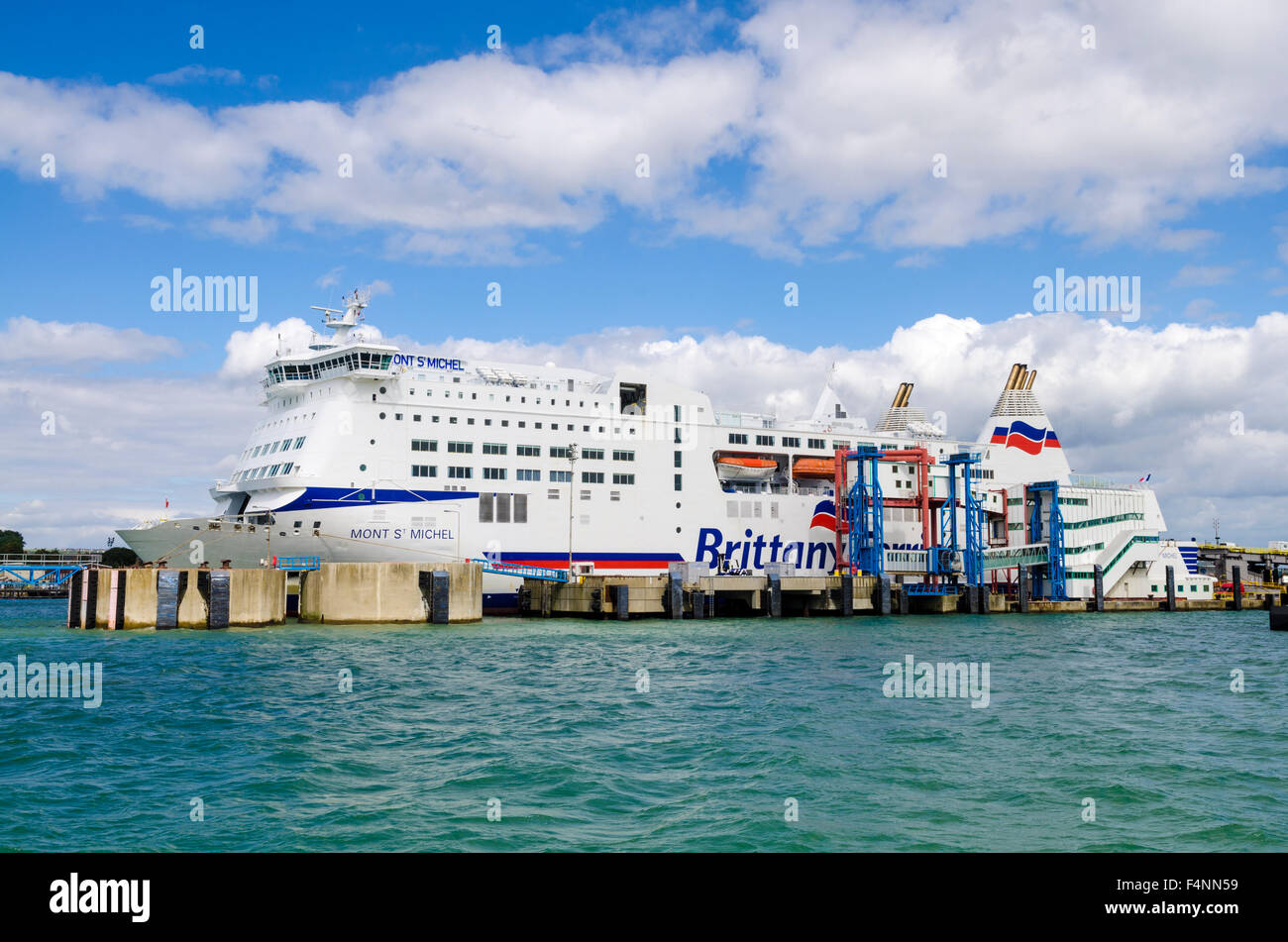 Brittany Ferries Mont St Michel passenger ferry docked at Portsmouth Ferry Terminal, Hampshire, England. Stock Photo