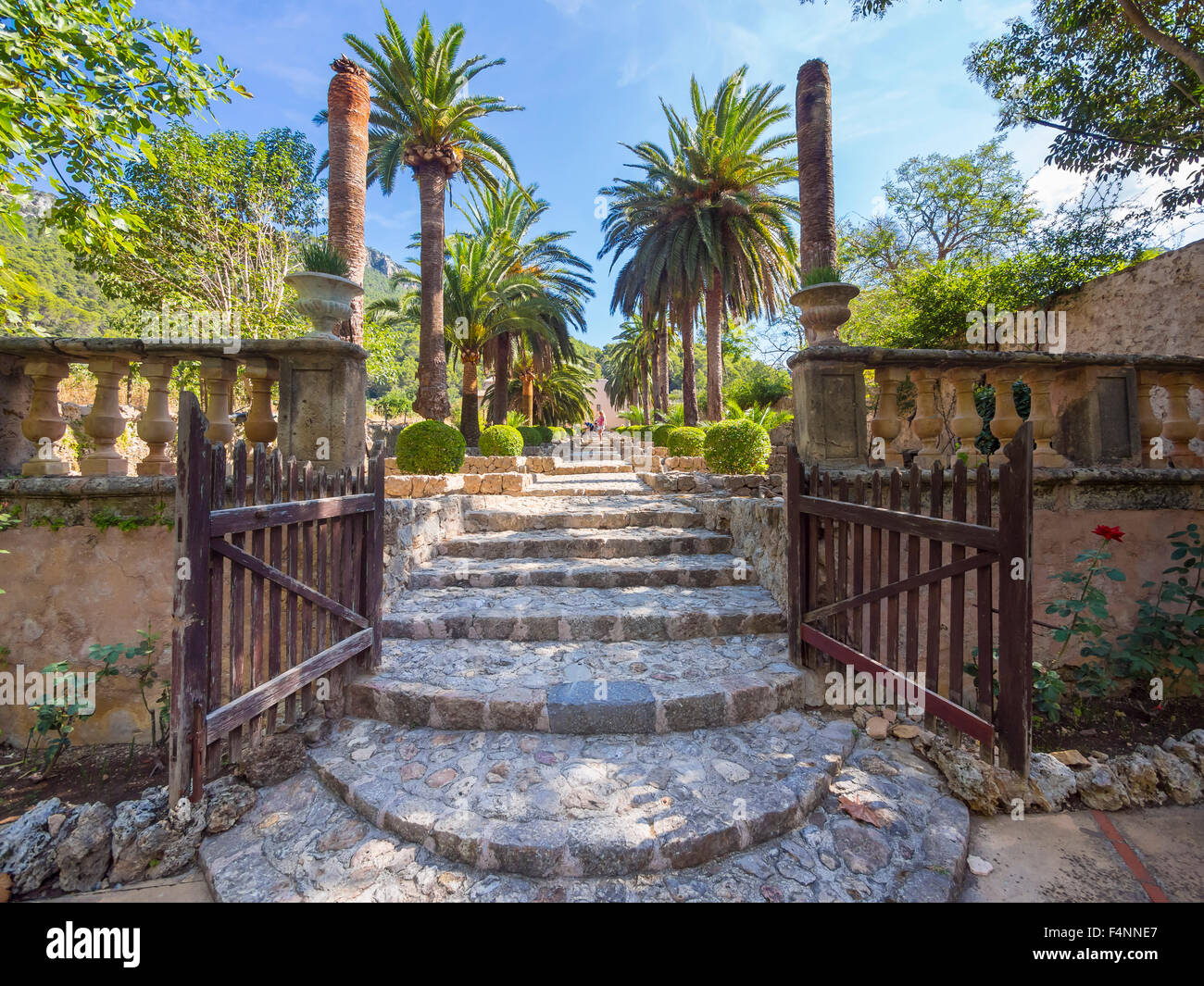 Entrance, Jardines de Alfabia, Arabic gardens, Serra de Alfàbia, Mallorca, Spain Stock Photo