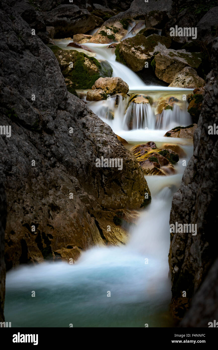 Höllentalklamm, gorge with flowing water, boulders, Hammersbach, Garmisch, Upper Bavaria, Bavaria, Germany Stock Photo