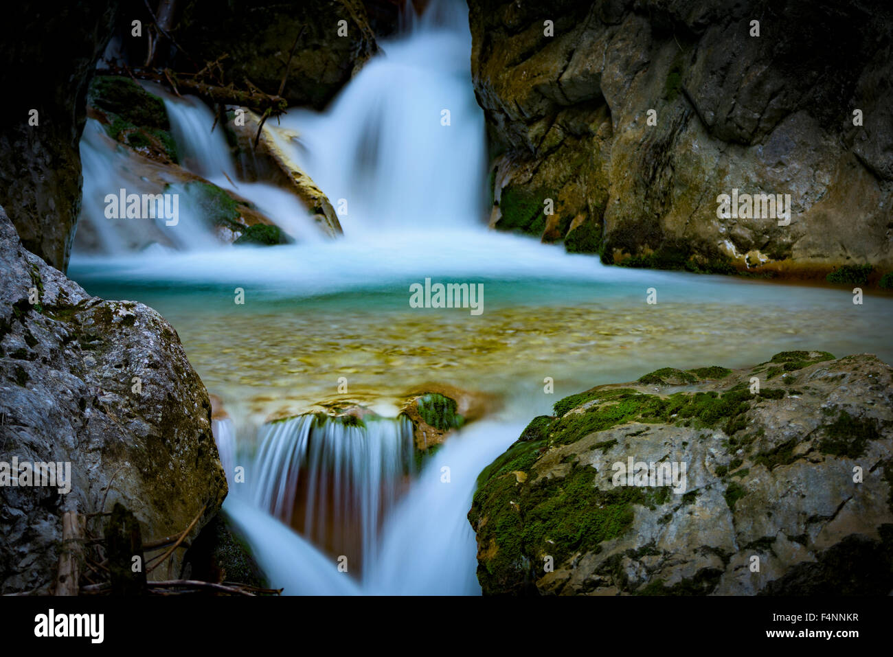 Höllentalklamm, gorge with flowing water, boulders, Hammersbach, Garmisch, Upper Bavaria, Bavaria, Germany Stock Photo