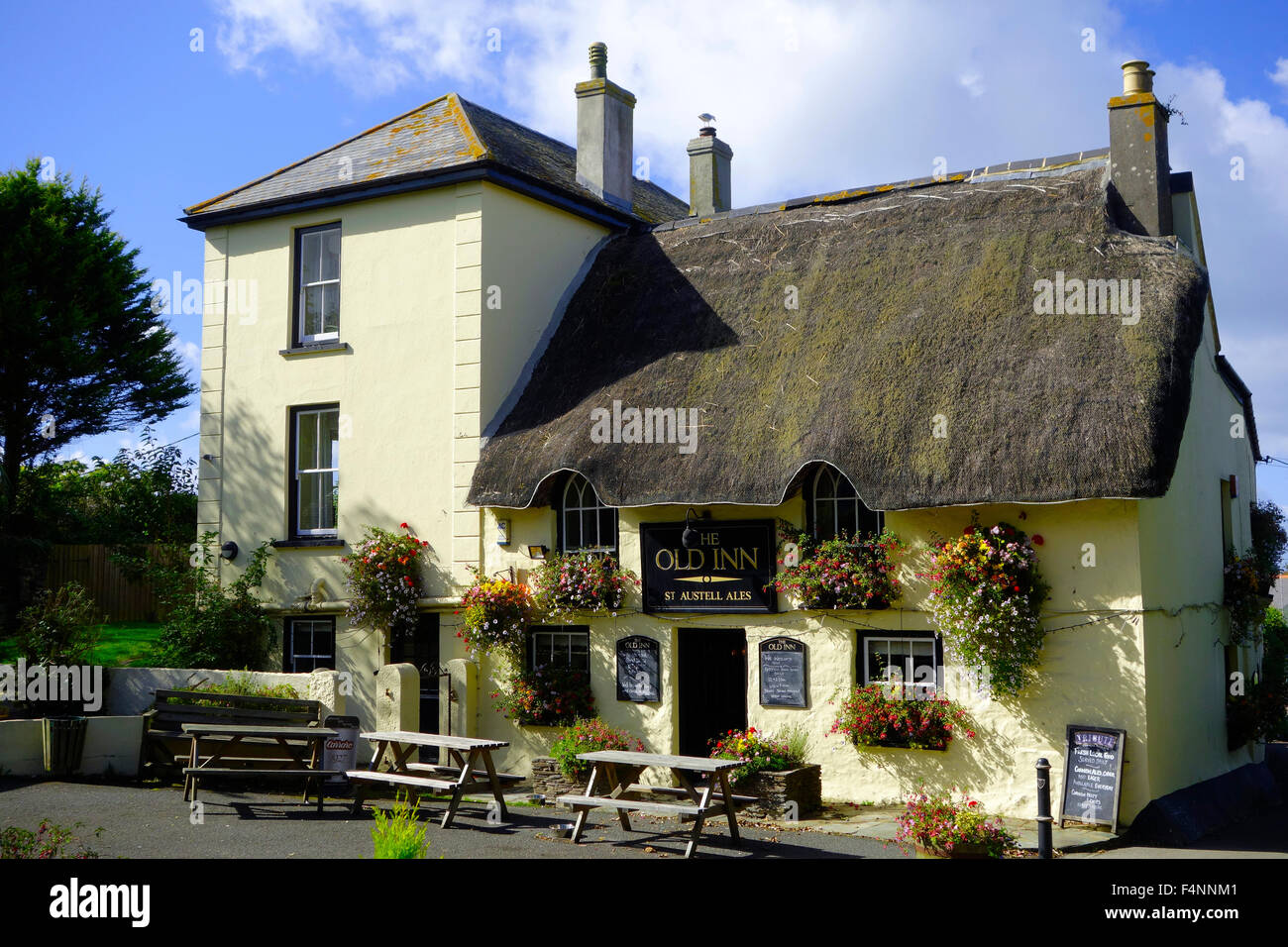 The Old Inn, Mullion Village, Lizard Peninsula, Cornwall, England, UK in Summer Stock Photo