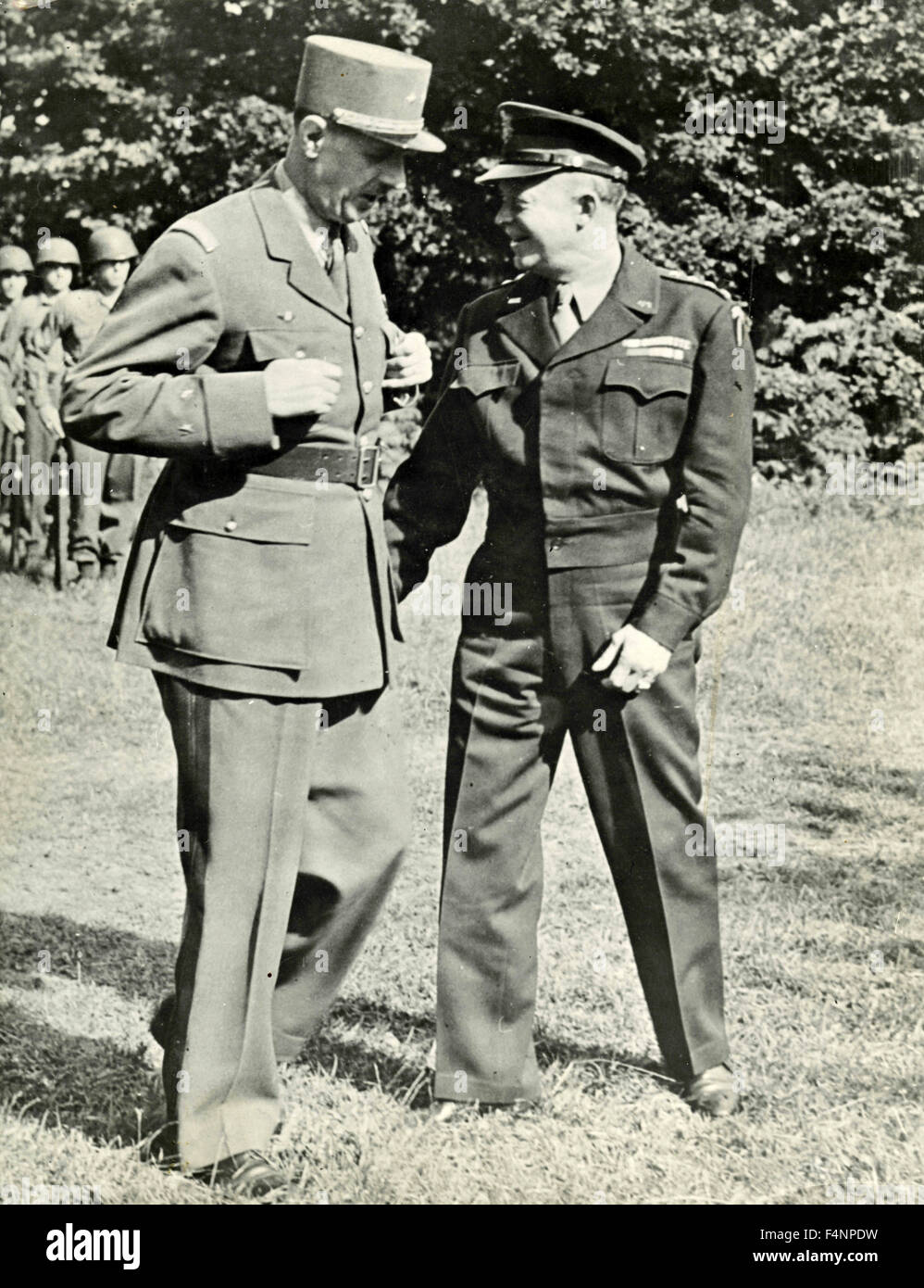 The French General Charles de Gaulle speaks to the American General Dwight Eisenhower, France Stock Photo
