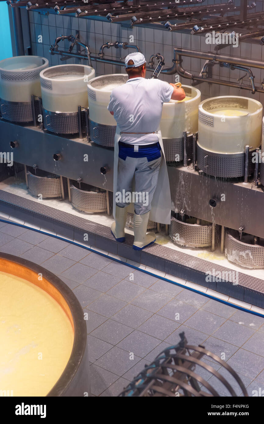 GRUYERE, SWITZERLAND DECEMBER 31, 2014 Cheese making process