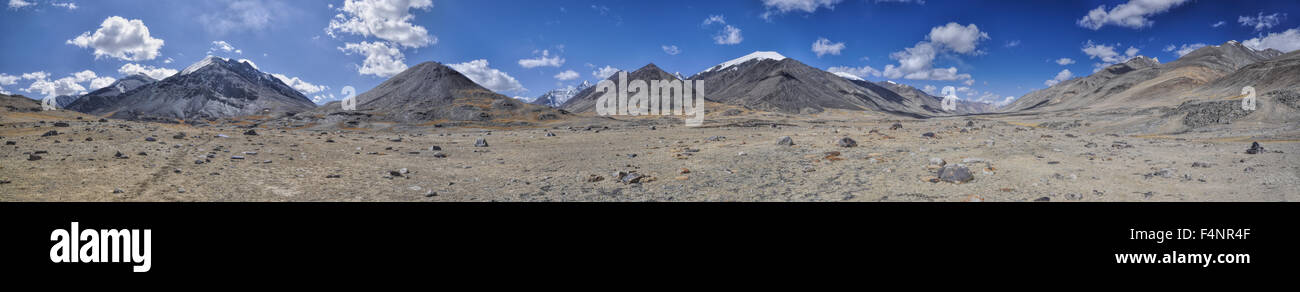 Scenic panorama of cold arid landscape in Tajikistan on sunny day Stock Photo