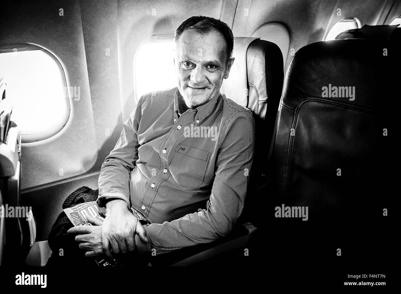 Donald Tusk, the president of the European Council at the board of airplane on his way for EPP European People Party in Madrit, Spainon 21.10.2015 by Wiktor Dabkowski Stock Photo