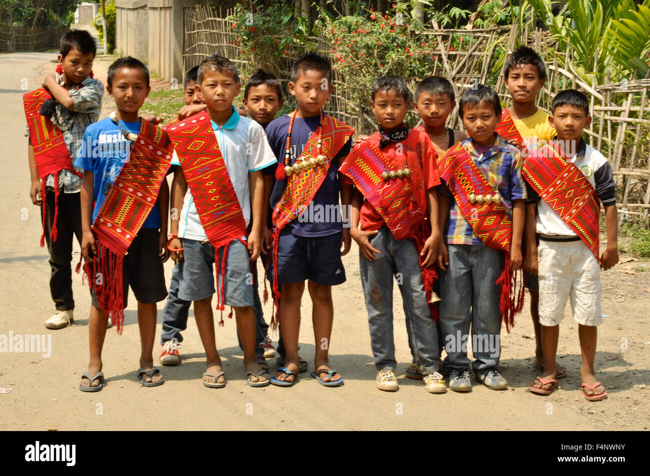 Nagaland, India - March 2012: Group of boys in Nagaland, remote region of India. Documentary editorial. Stock Photo