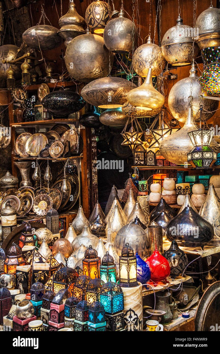 Tourist souvenirs in the Khan el-Khalili souk in Cairo. Stock Photo