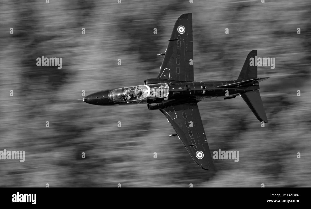 RAF Hawk T1 aircraft low level flying in Wales Stock Photo