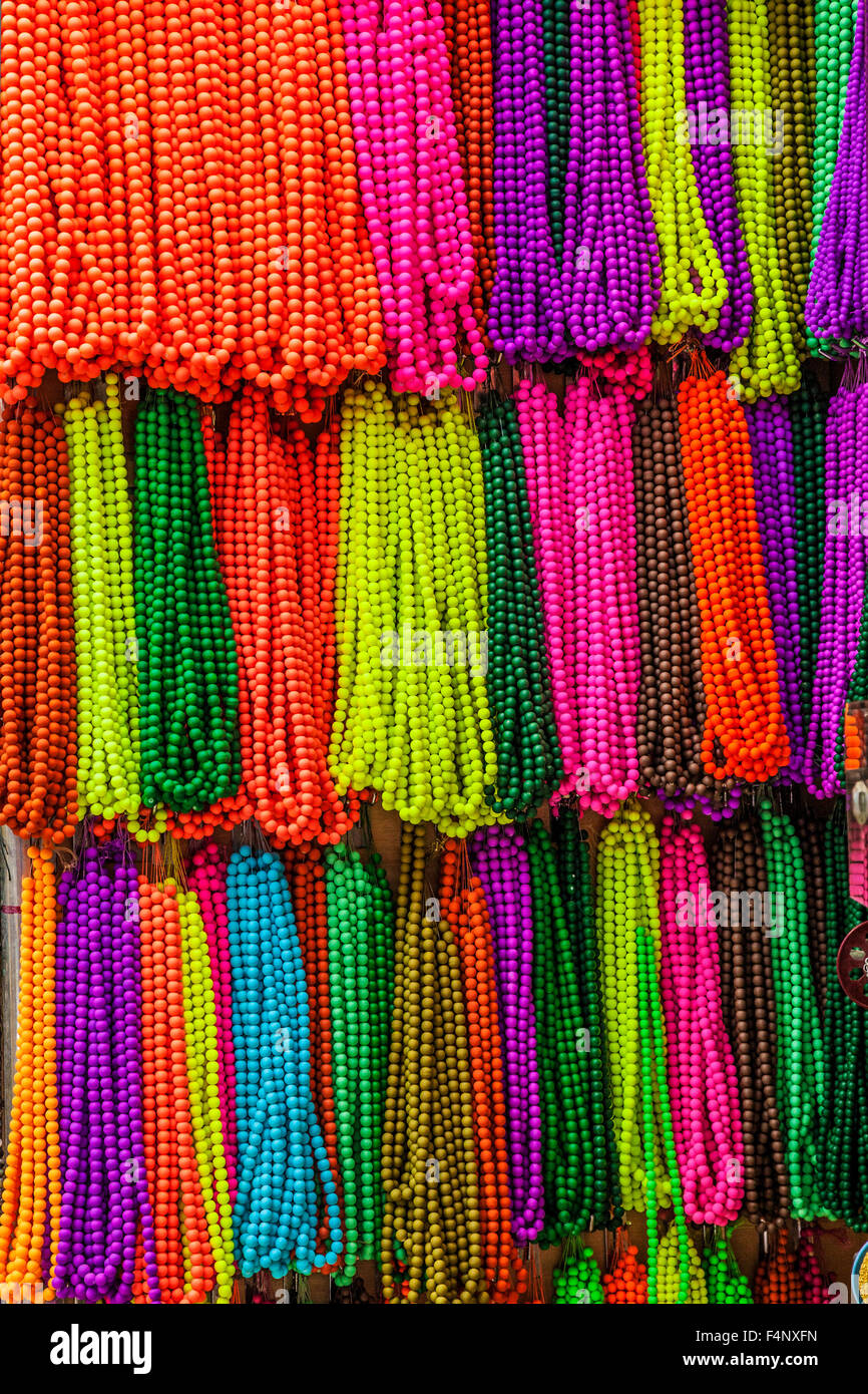 Strings of beads in the Khan el-Khalili souk in Cairo. Stock Photo