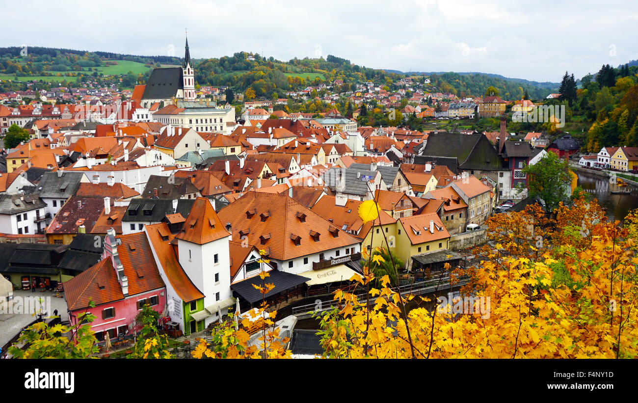 Cesky Krumlov oldtown city and river scenery in Autumn Stock Photo