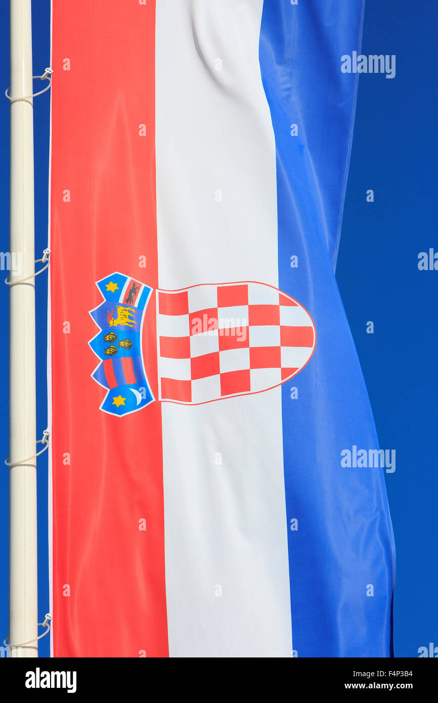 Close-up of the national flag or Tricolour (Trobojnica) of Croatia in Rovinj, Croatia Stock Photo