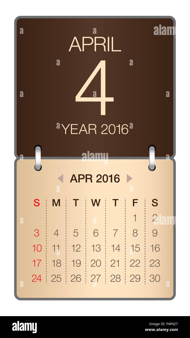 Simple calendar for April 2016 Stock Photo - Alamy