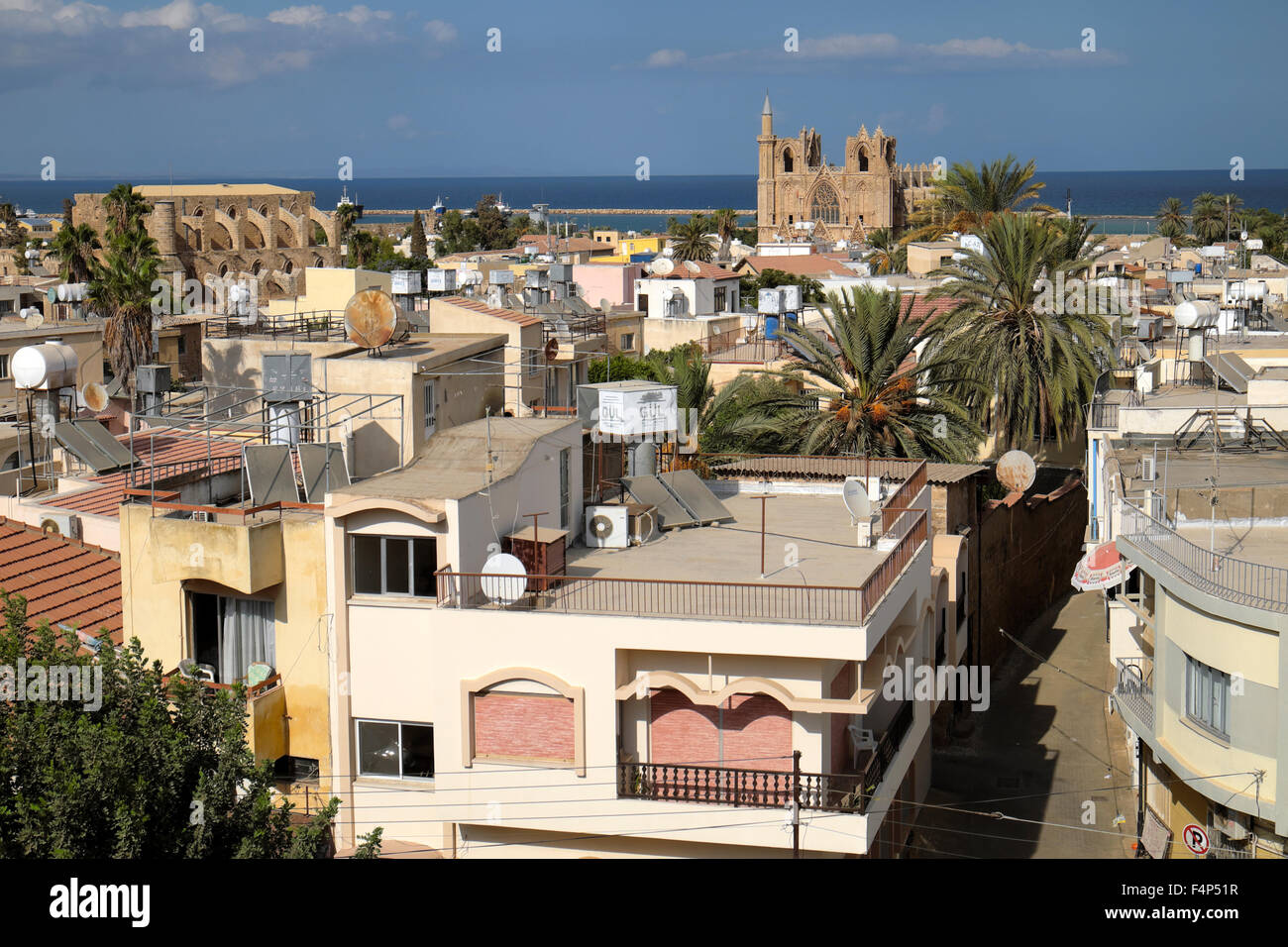 A view looking towards the mosque and sea over the town of Famagusta in Turkish Northern Cyprus  KATHY DEWITT Stock Photo