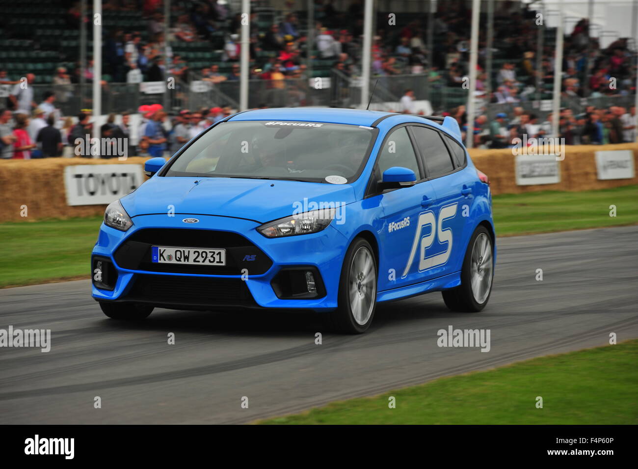 A blue 2015 Ford Focus RS at the Goodwood Festival of Speed in the UK. Stock Photo