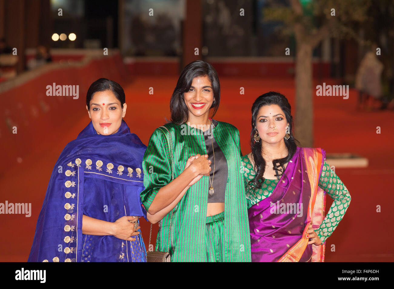 Red carpet for 'Angry Indian Goddesses' at the 10th Rome Film Fest. Left to right: Dandhya Mridul, Anushka Manchanda, Rajshri Deshpande., , Rome, Italy. 10/20/15 Stock Photo