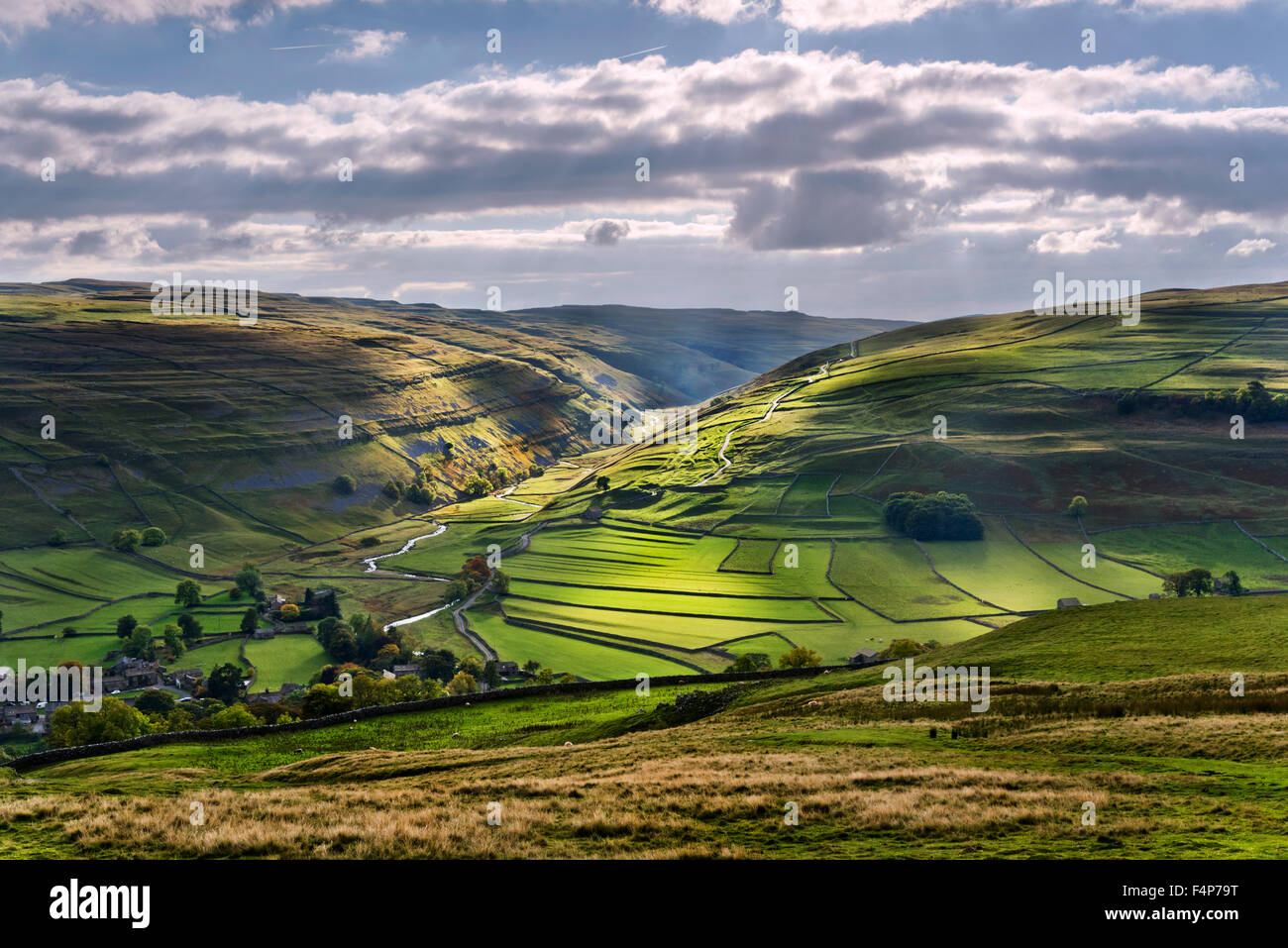 The village of Arncliffe in Littondale, in the Yorkshire Dales National Park, UK, on an Autumn afternoon. Stock Photo
