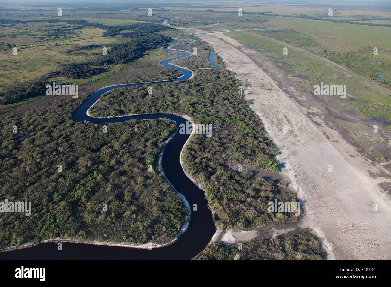 Aerial view of the Kissimmee River as it winds through central Florida