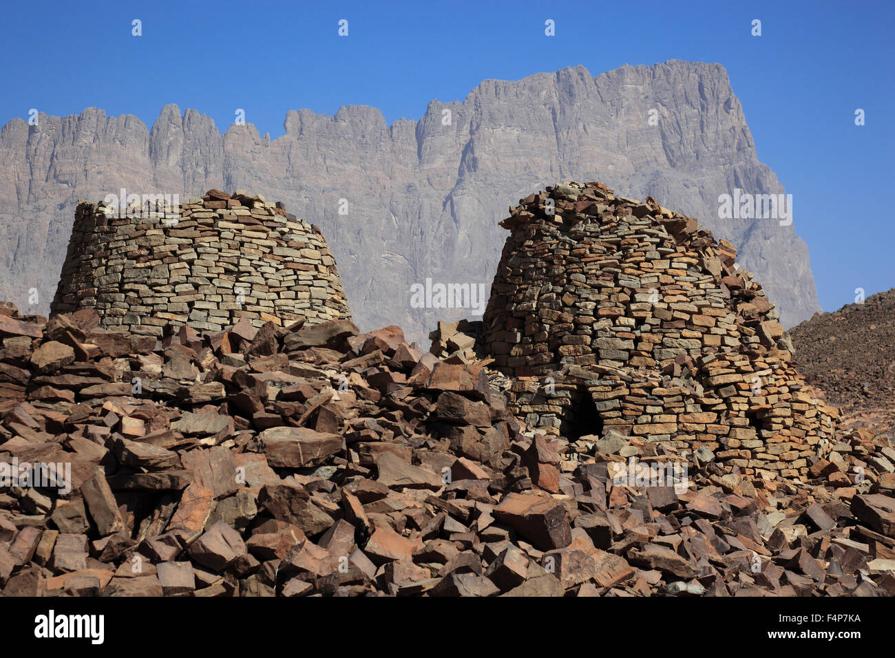 The beehive graves of Al-Ayn are because of her good condition and the situation on the edge of the Jebel Misht (comb mountain) Stock Photo