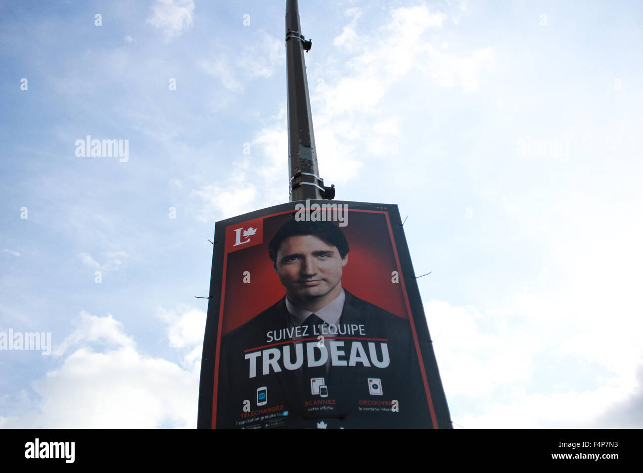 Canadian Prime Minister Justin Trudeau's campaign posters in Montreal, Quebec Stock Photo