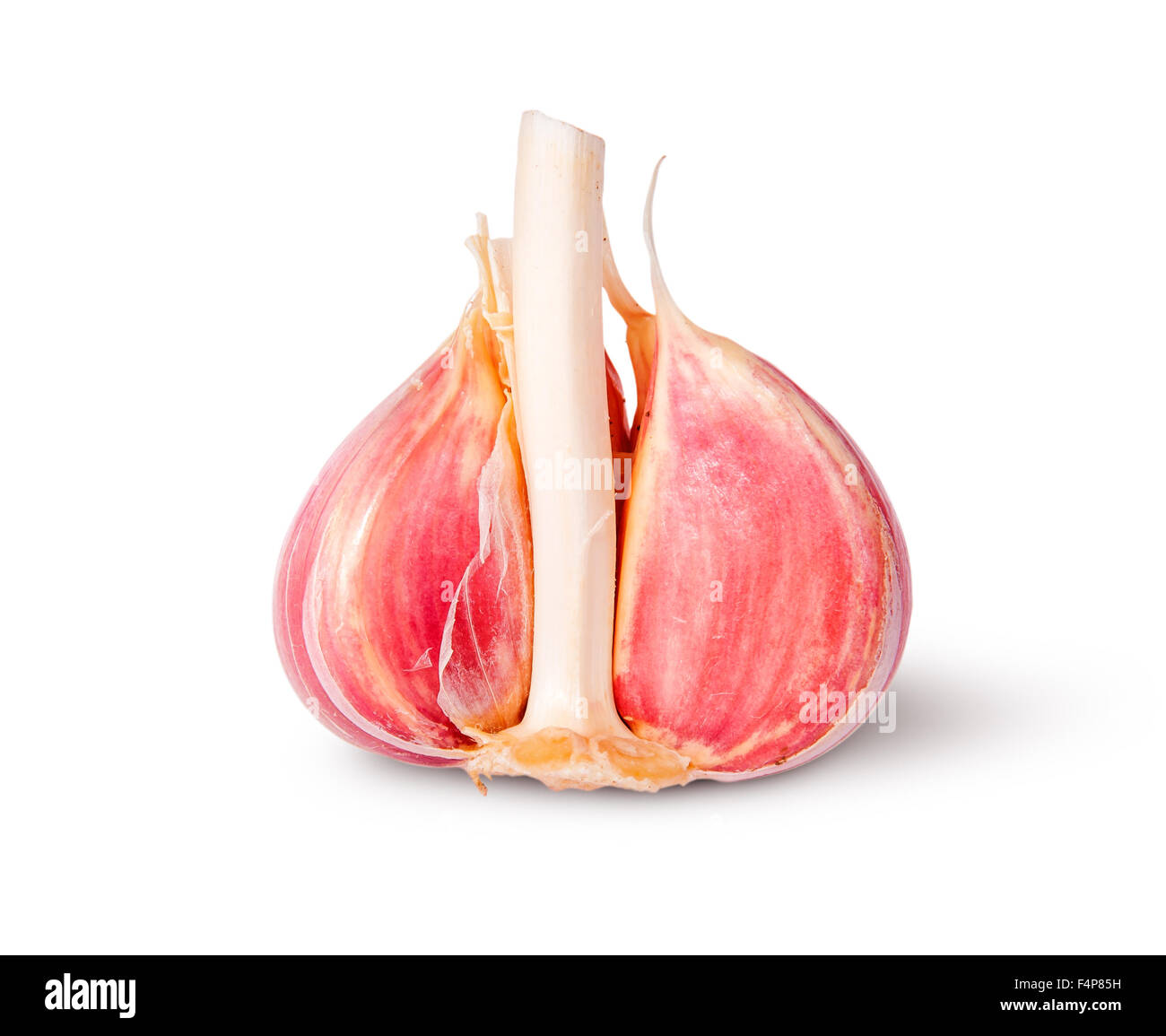 Half of young juicy head of garlic isolated on white background Stock Photo