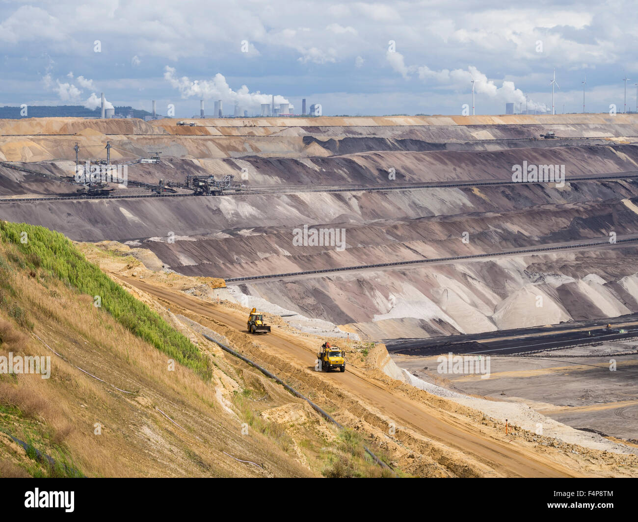 Cratered landscape of the surface mining field at Garzweiler, Germany's largest opencast pit for lignite extraction. Stock Photo