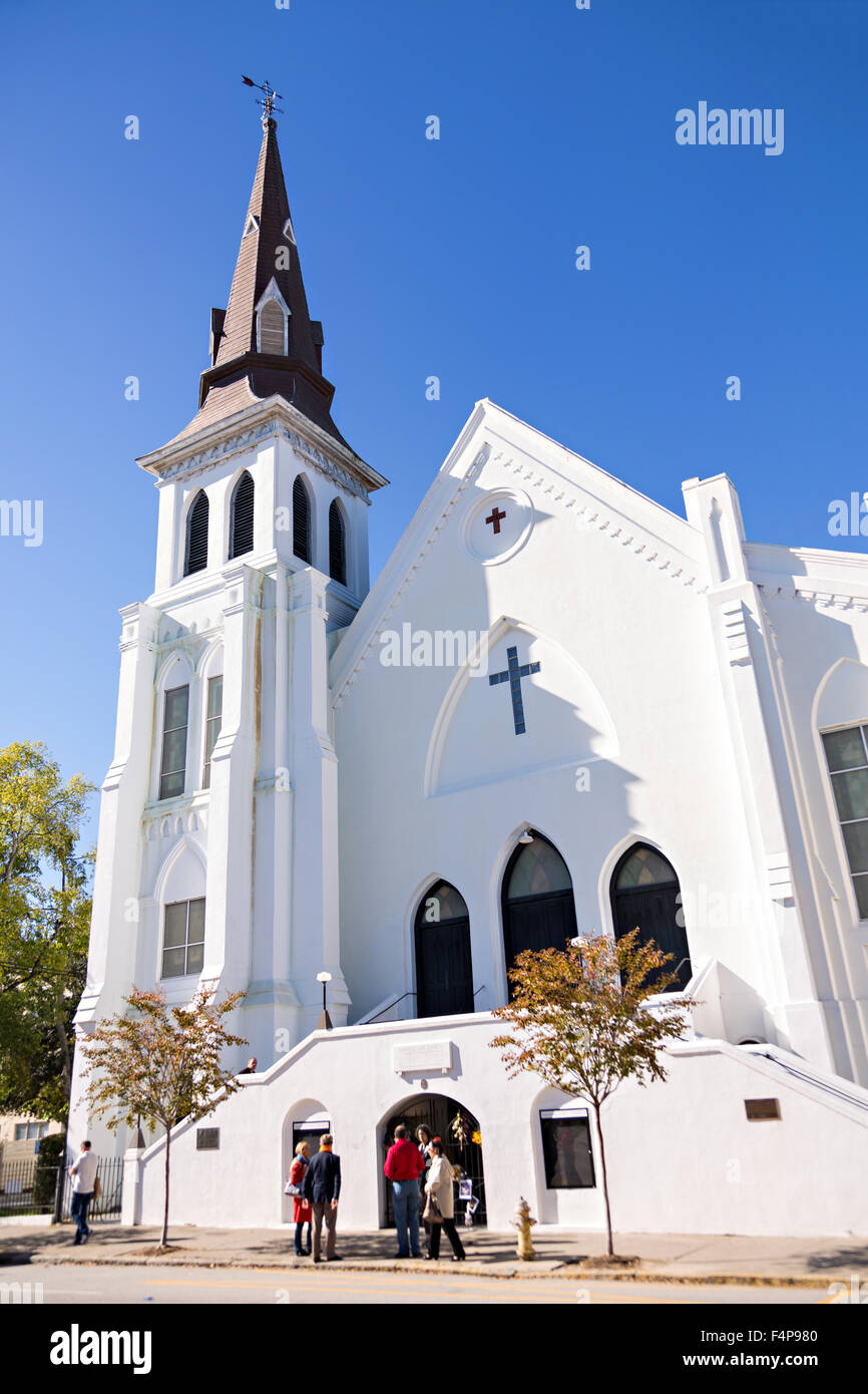 Historic Mother Emanuel African Methodist Episcopal Church October 21, 2015 in Charleston, South Carolina. The church was the site of the mass shooting that killed nine-people in June 2015. Stock Photo