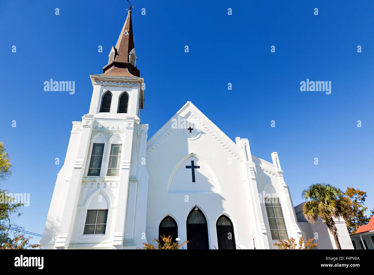 Historic Mother Emanuel African Methodist Episcopal Church October 21, 2015 in Charleston, South Carolina. The church was the site of the mass shooting that killed nine-people in June 2015. Stock Photo