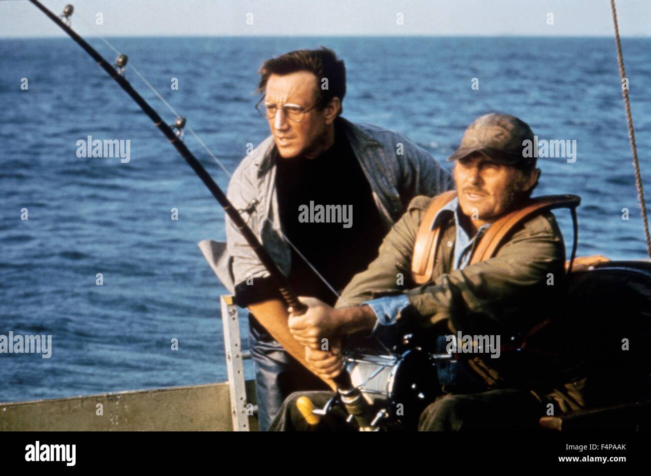 Robert Shaw, Roy Scheider / Jaws 1975 directed by Steven Spielberg Stock Photo