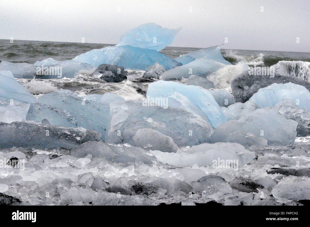 Iceland, Ice Beach, washed up ice on the beach Stock Photo