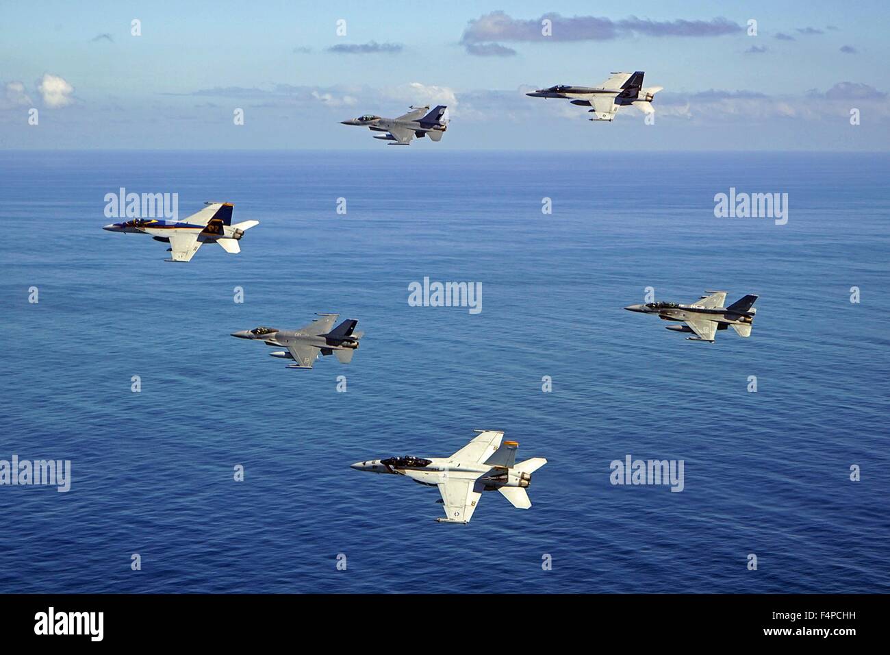 US and Chilean Navy aircraft fly in formation during exercise UNITAS October 20, 2015 in the Pacific Ocean. Stock Photo