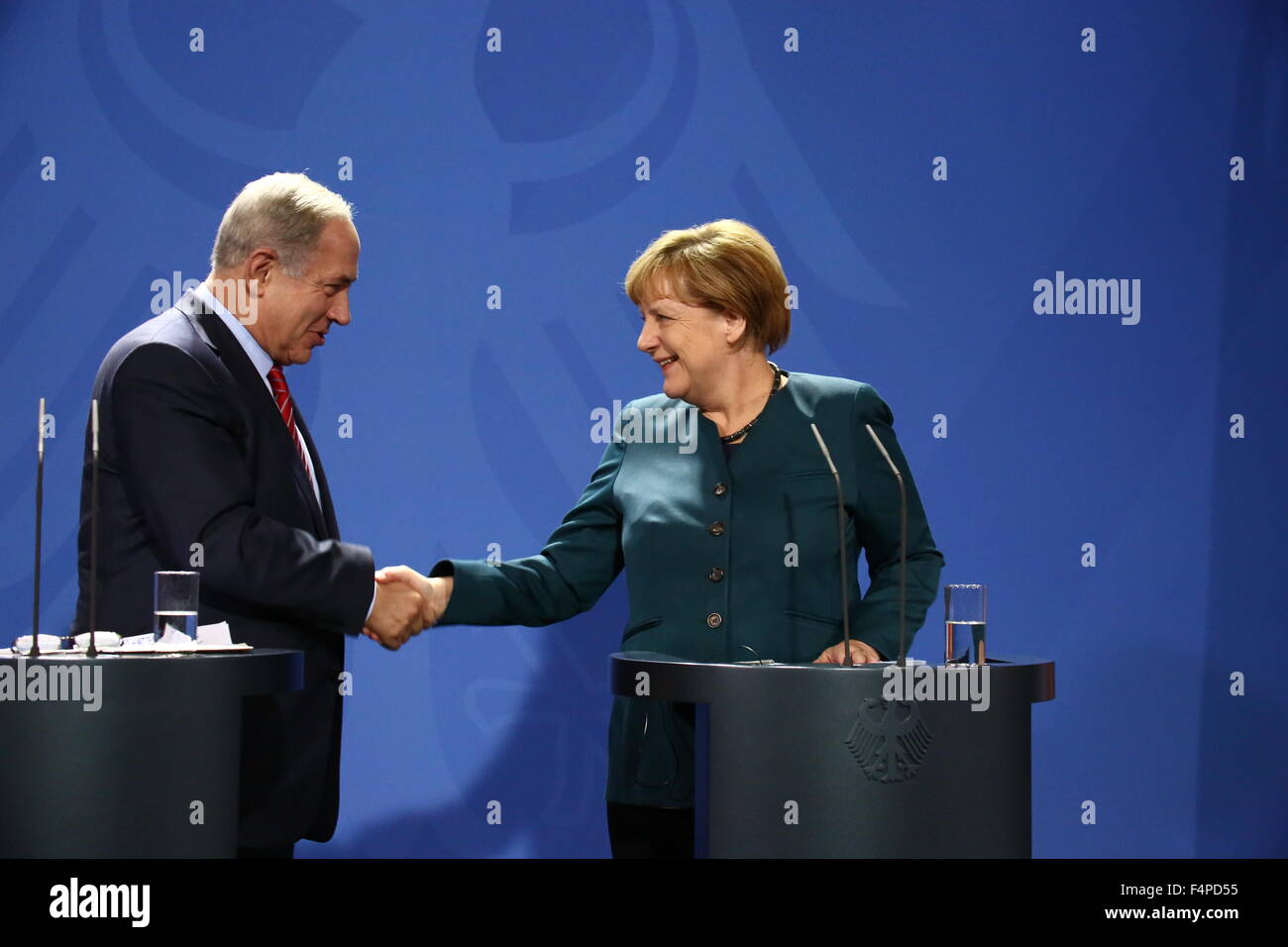 Berlin, Germany. 21st Oct, 2015. Israel´s Primer Benjamin Netanyahu met Chancellor Angela Merkel to discuss recent violence breakout in Middle East. Credit:  Jakob Ratz/Pacific Press/Alamy Live News Stock Photo