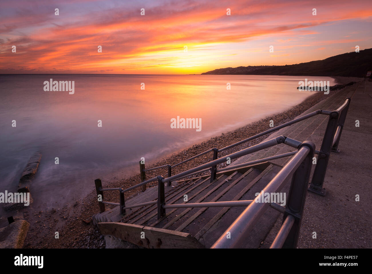 Sunset at Charmouth Beach on Dorset's Jurassic Coast, UK. Stock Photo
