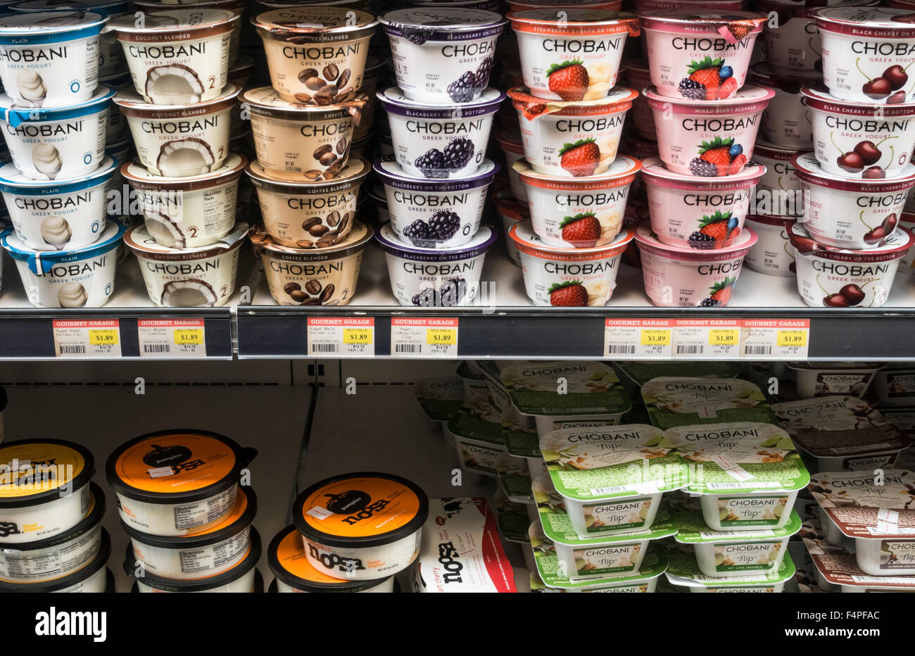 Greek yogurt on sale in a gourmet market in New York City Stock Photo