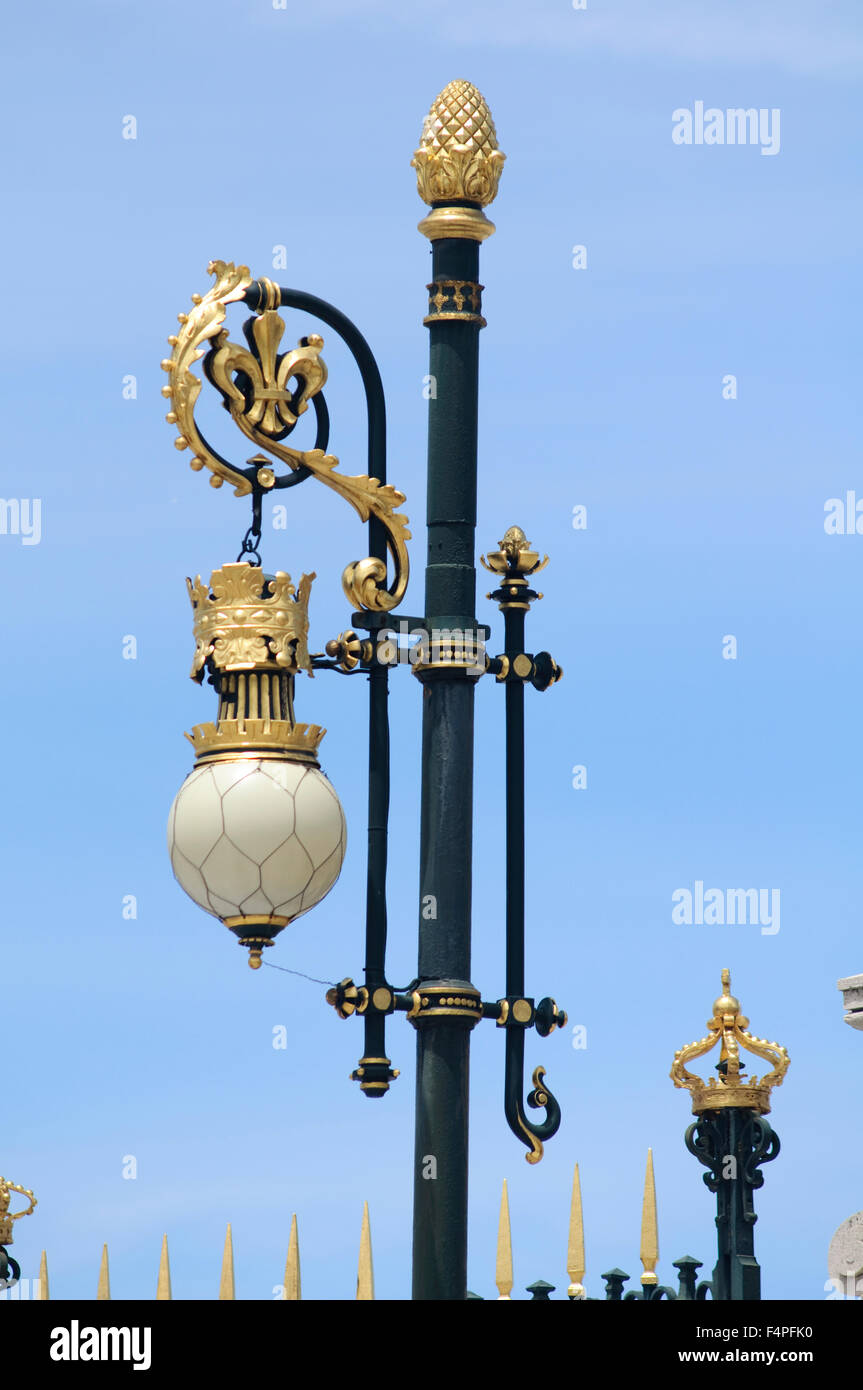 Spain, Madrid, Street Lamp near Royal Palace Stock Photo