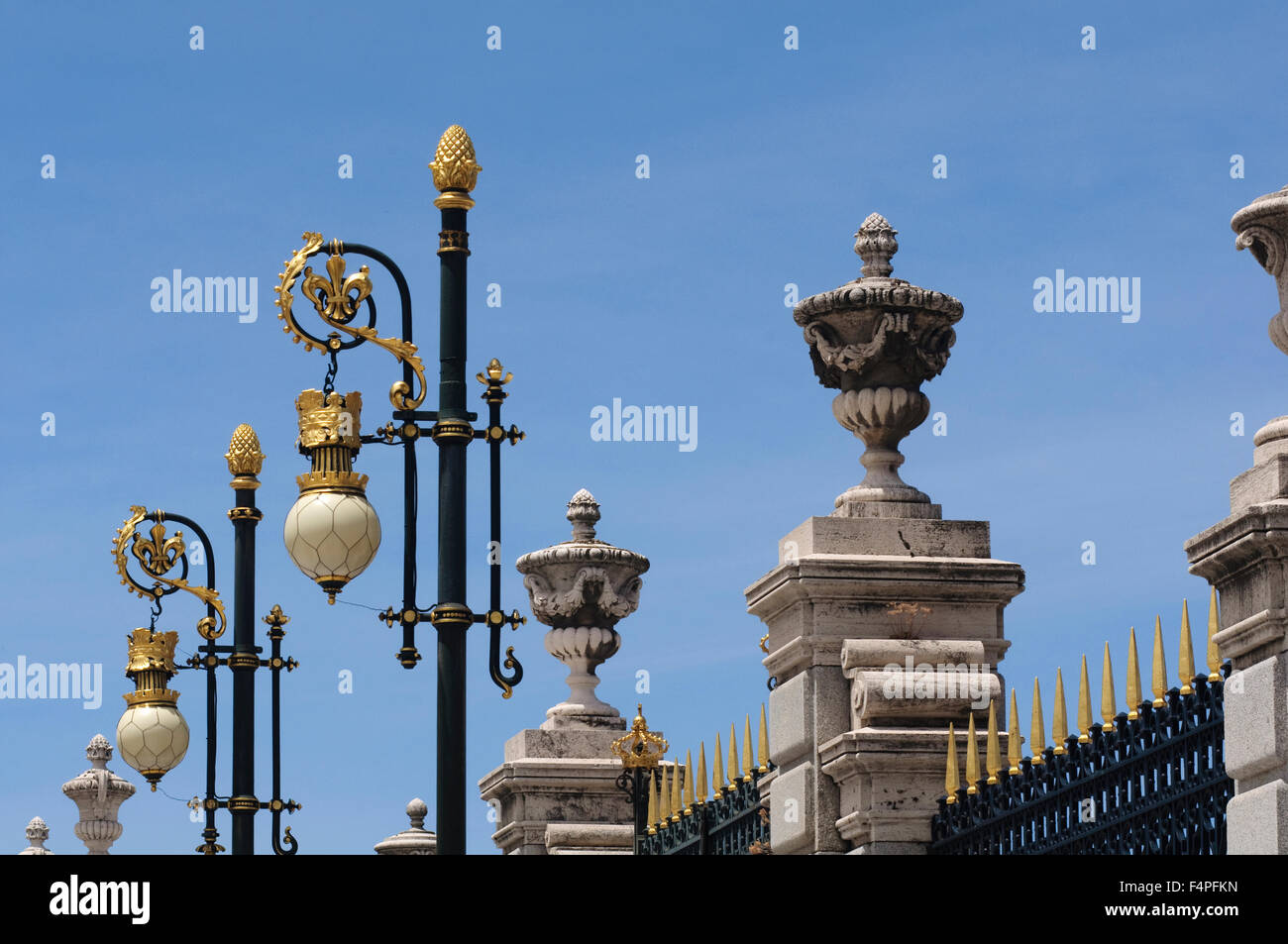 Spain, Madrid, Street Lamp near Royal Palace Stock Photo
