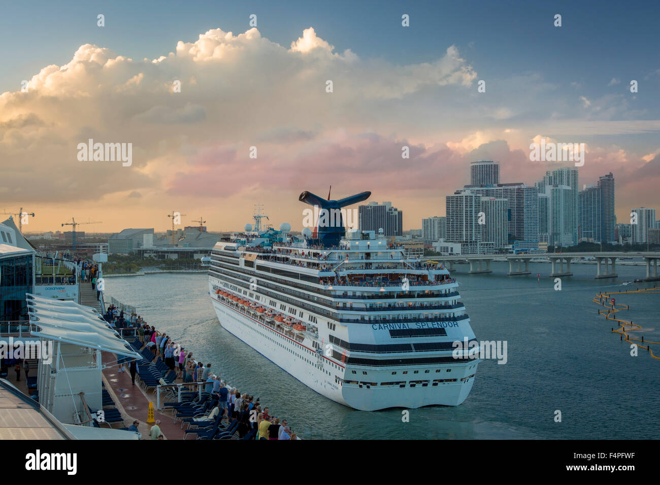 Carnival Splendor cruise ship leaving port in Miami, Florida, USA Stock Photo