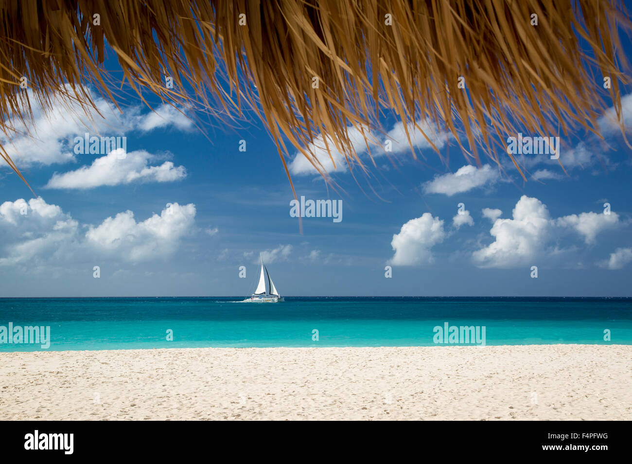 Sailboat off Eagle Beach, Aruba, West Indies Stock Photo