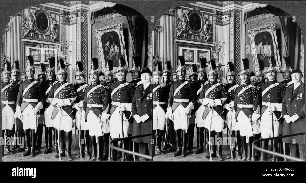 Guards of the Republic, Palace of Versailles during Treaty Signing, France, Keystone View Company, Stereo Card, 1919 Stock Photo