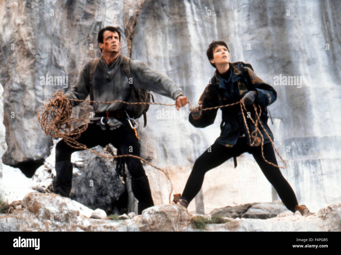 Sylvester Stallone and Janine Turner / Cliffhanger / 1993 directed by Renny Harlin Stock Photo