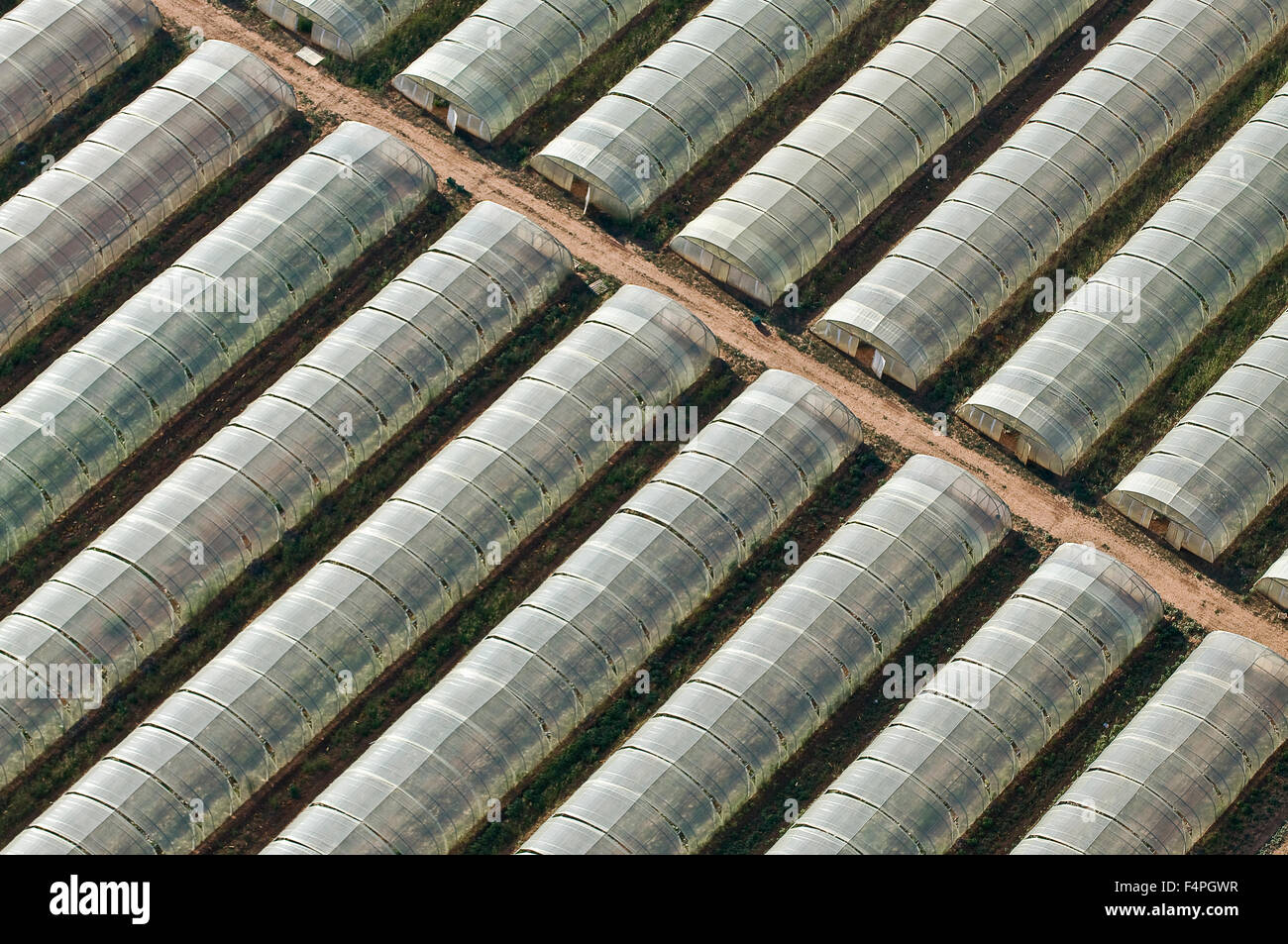 Aerial image of greenhouses Stock Photo