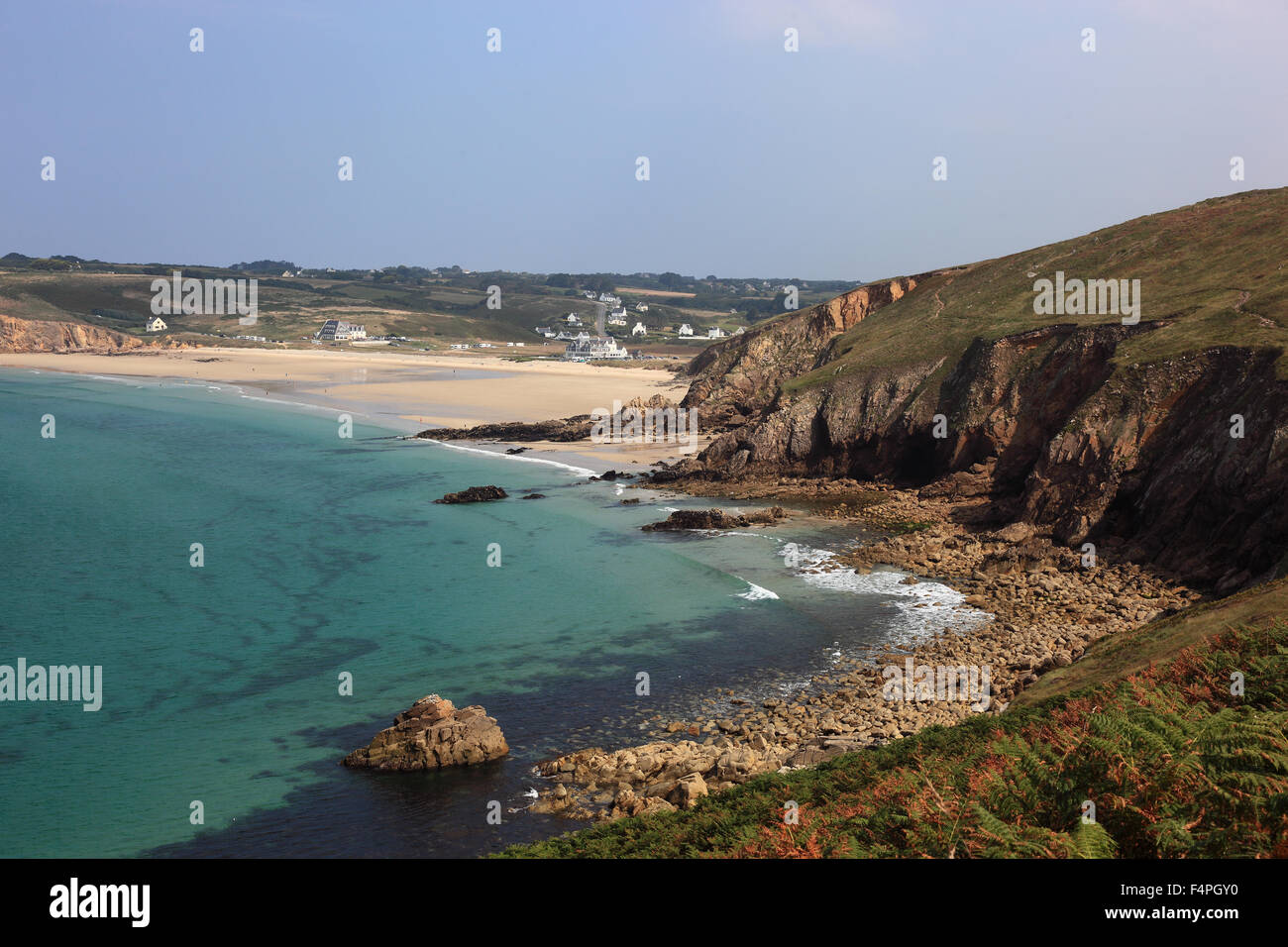 France, Brittany, scenic at the Cap Sizun, Overlooking the Baie des Trepasses, Stock Photo