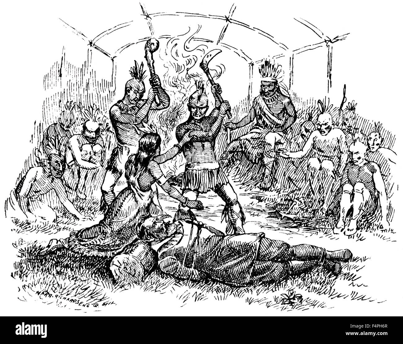 Pocahontas Saves John Smith, 1607, Engraving, 1889 Stock Photo