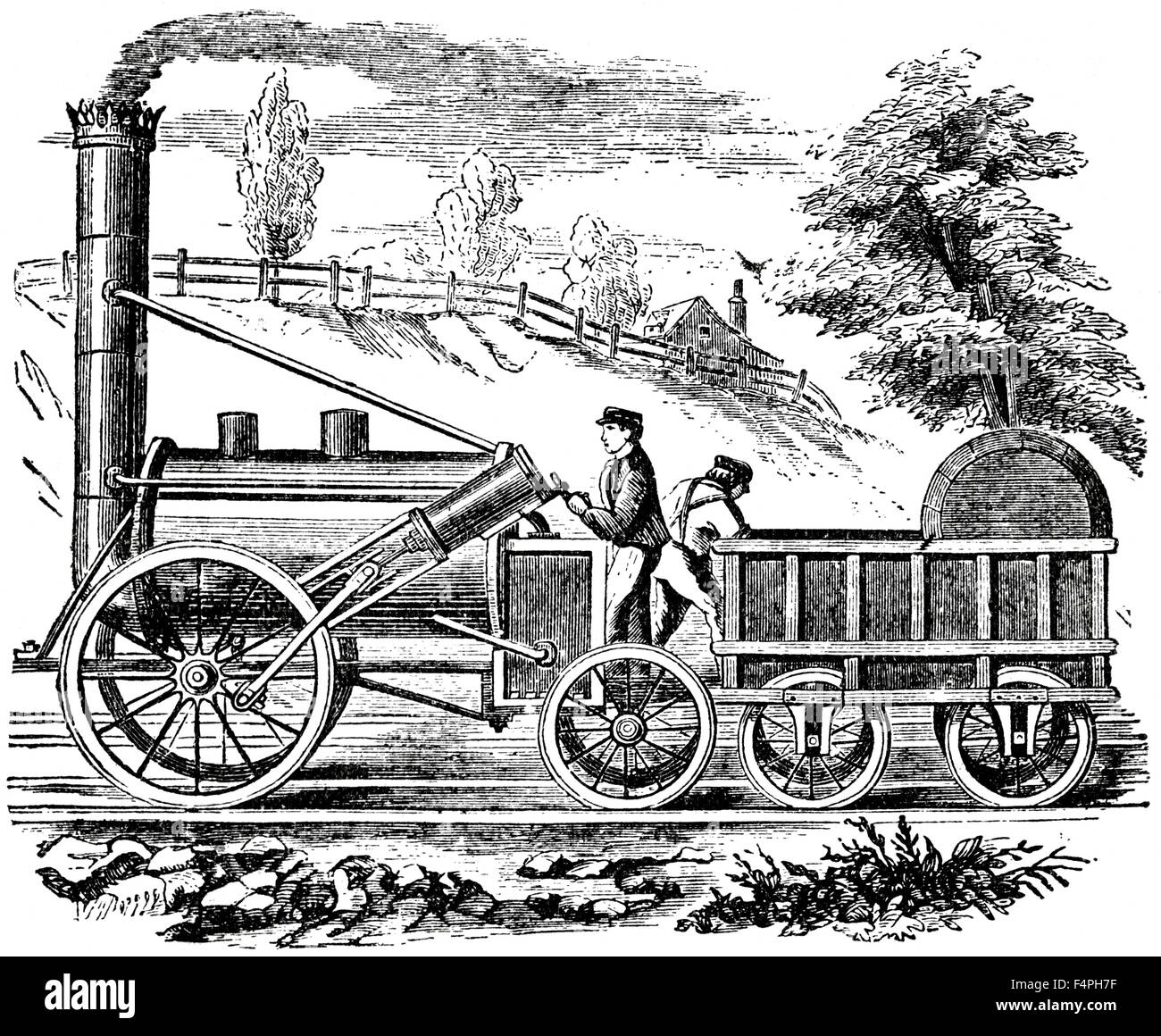 Stephenson’s Rocket, Steam Locomotive, 1829, Engraving 1889 Stock Photo