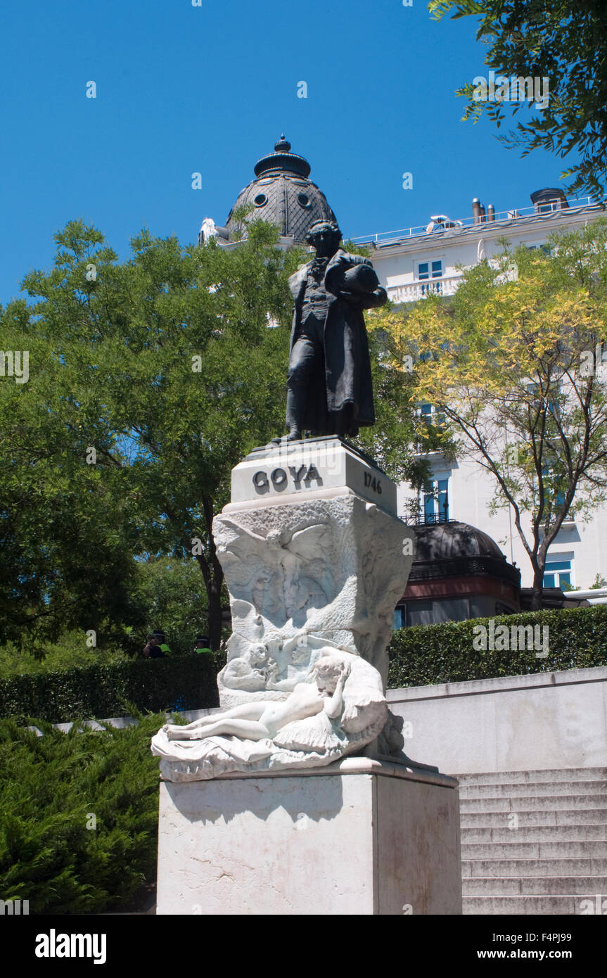 Spain, Madrid, Puerta Alte de Goya, Entrance Prado Museum,  Monument Francisco de Goya Stock Photo