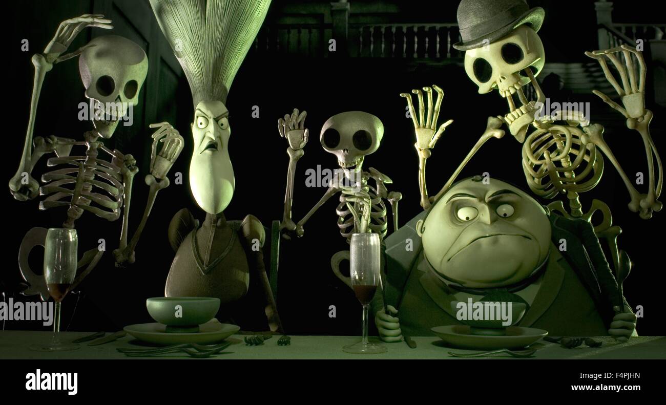 Maudeline Everglot, voiced by JOANNA LUMLEY, and Finis Everglot, voiced by ALBERT FINNEY, are surrounded by residents of the Land of the Dead / Corpse Bride / 2005 directed by Tim Burton [WARNER BROS. PICTURES] Stock Photo