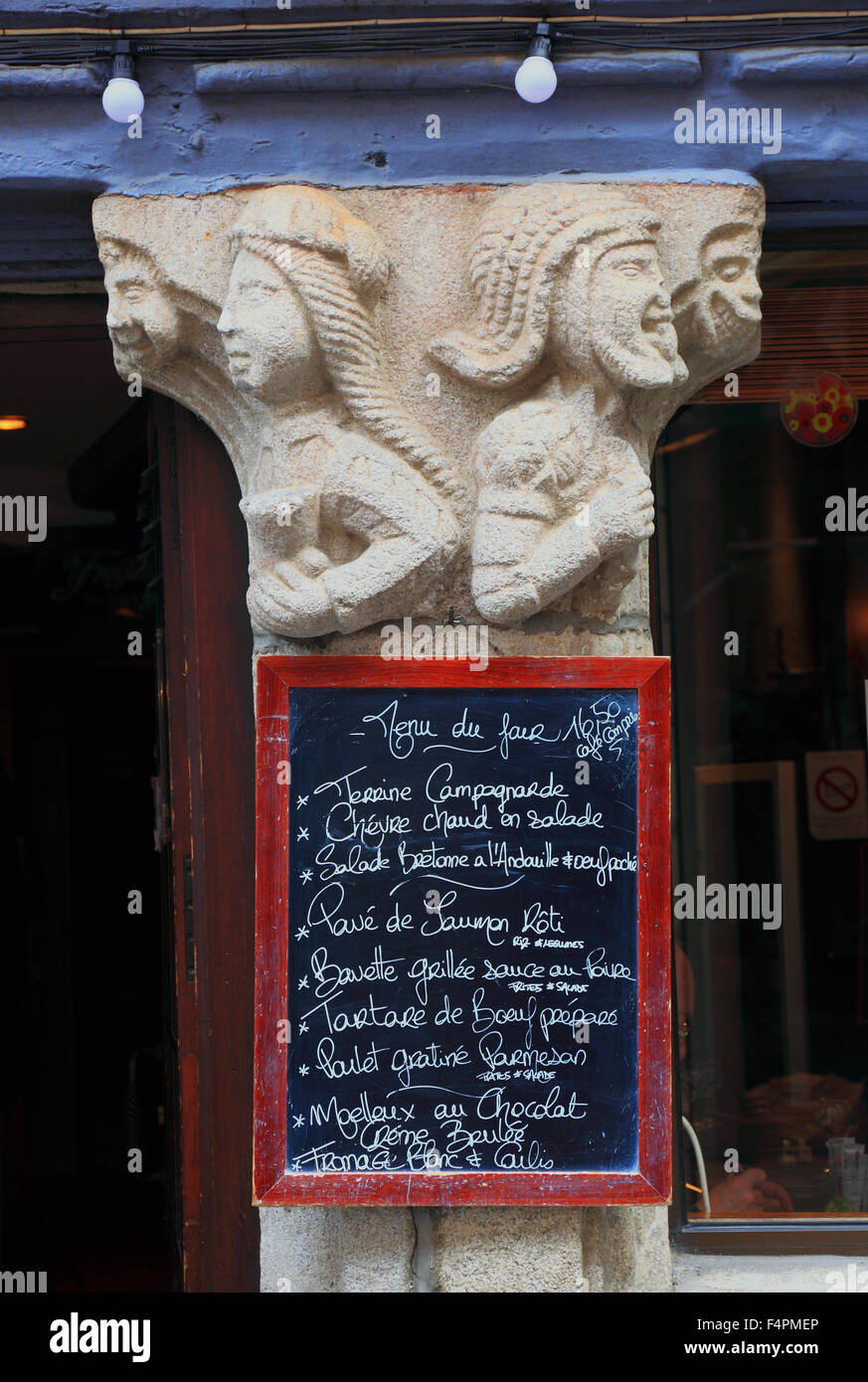 France, Brittany, Quimper, menu at a Restaurant Stock Photo