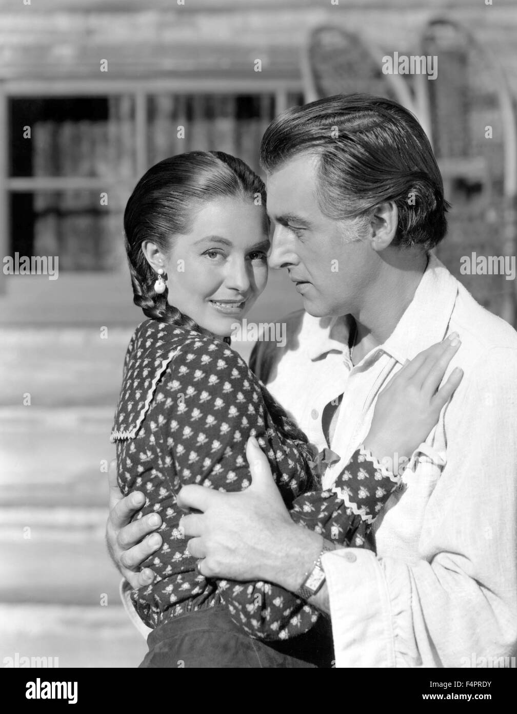 Cyd Charisse and Stewart Granger / The Wild North / 1952 directed by Andrew Marton [Metro-Goldwyn-Mayer] Stock Photo